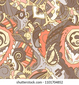 Seamless mehndi vector pattern. Hand-made ethnic illustration. Colorful doodle texture.