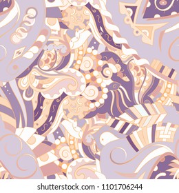 Seamless mehndi vector pattern. Hand-made ethnic illustration. Colorful doodle texture.