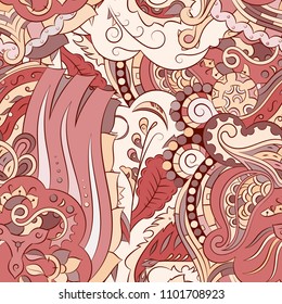 Seamless mehndi vector pattern. Hand-made ethnic illustration. Colorful doodle texture.