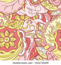 Seamless mehndi vector pattern. Hand-made ethnic illustration. Colorful doodle texture.