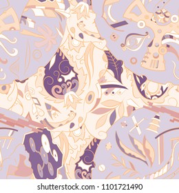 Seamless mehndi vector pattern. Hand-made ethnic illustration. Colorful doodle texture.