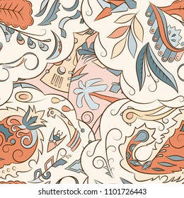 Seamless mehndi vector pattern. Hand-made ethnic illustration. Colorful doodle texture.