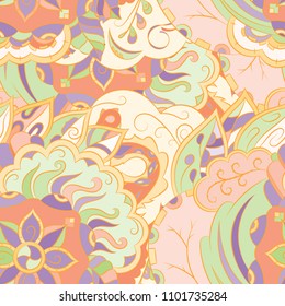 Seamless mehndi vector pattern. Hand-made ethnic illustration. Colorful doodle texture.