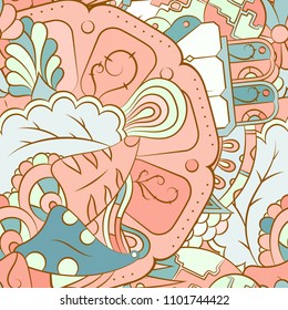 Seamless mehndi vector pattern. Hand-made ethnic illustration. Colorful doodle texture.