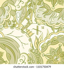 Seamless mehndi vector pattern. Hand-made ethnic illustration. Colorful doodle texture.