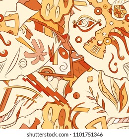 Seamless mehndi vector pattern. Hand-made ethnic illustration. Colorful doodle texture.