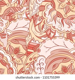 Seamless mehndi vector pattern. Hand-made ethnic illustration. Colorful doodle texture.