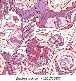 Seamless mehndi vector pattern. Hand-made ethnic illustration. Colorful doodle texture.