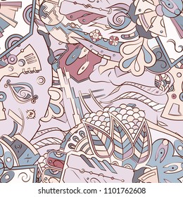 Seamless mehndi vector pattern. Hand-made ethnic illustration. Colorful doodle texture.