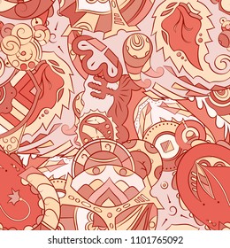 Seamless mehndi vector pattern. Hand-made ethnic illustration. Colorful doodle texture.