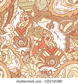 Seamless mehndi vector pattern. Hand-made ethnic illustration. Colorful doodle texture.