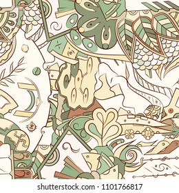 Seamless mehndi vector pattern. Hand-made ethnic illustration. Colorful doodle texture.