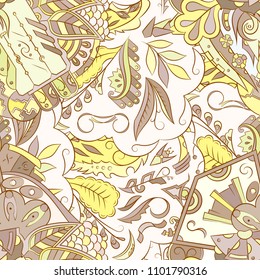 Seamless mehndi vector pattern. Hand-made ethnic illustration. Colorful doodle texture.