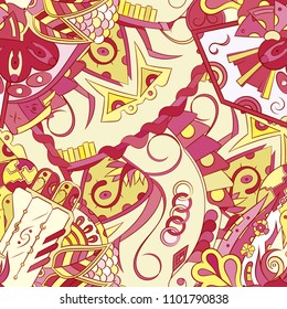Seamless mehndi vector pattern. Hand-made ethnic illustration. Colorful doodle texture.