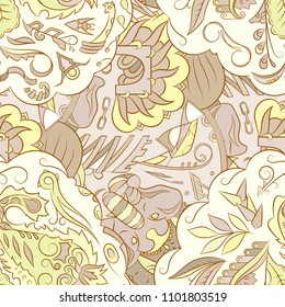 Seamless mehndi vector pattern. Hand-made ethnic illustration. Colorful doodle texture.