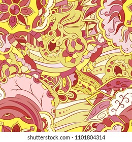 Seamless mehndi vector pattern. Hand-made ethnic illustration. Colorful doodle texture.
