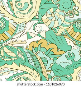 Seamless mehndi vector pattern. Hand-made ethnic illustration. Colorful doodle texture.