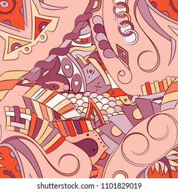Seamless mehndi vector pattern. Hand-made ethnic illustration. Colorful doodle texture.
