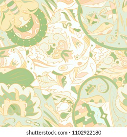 Seamless mehndi vector pattern. Hand-made ethnic illustration. Colorful doodle texture.