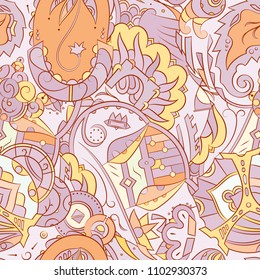 Seamless mehndi vector pattern. Hand-made ethnic illustration. Colorful doodle texture.