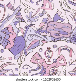 Seamless mehndi vector pattern. Hand-made ethnic illustration. Colorful doodle texture.