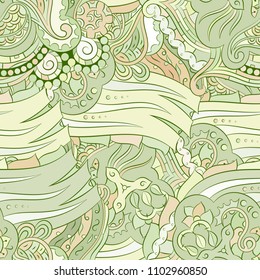 Seamless mehndi vector pattern. Hand-made ethnic illustration. Colorful doodle texture.