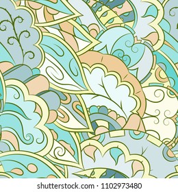 Seamless mehndi vector pattern. Hand-made ethnic illustration. Colorful doodle texture.