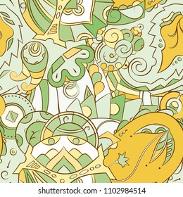 Seamless mehndi vector pattern. Hand-made ethnic illustration. Colorful doodle texture.