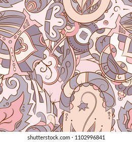 Seamless mehndi vector pattern. Hand-made ethnic illustration. Colorful doodle texture.