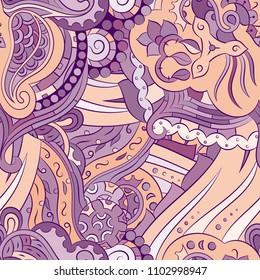 Seamless mehndi vector pattern. Hand-made ethnic illustration. Colorful doodle texture.