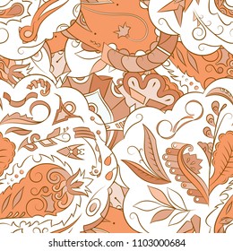 Seamless mehndi vector pattern. Hand-made ethnic illustration. Colorful doodle texture.