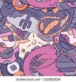Seamless mehndi vector pattern. Hand-made ethnic illustration. Colorful doodle texture.