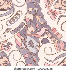Seamless mehndi vector pattern. Hand-made ethnic illustration. Colorful doodle texture.