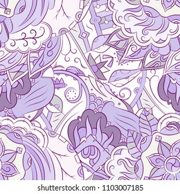 Seamless mehndi vector pattern. Hand-made ethnic illustration. Colorful doodle texture.