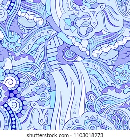 Seamless mehndi vector pattern. Hand-made ethnic illustration. Colorful doodle texture.