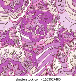 Seamless mehndi vector pattern. Hand-made ethnic illustration. Colorful doodle texture.