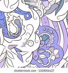 Seamless mehndi vector pattern. Hand-made ethnic illustration. Colorful doodle texture.