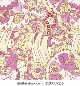 Seamless mehndi vector pattern. Hand-made ethnic illustration. Colorful doodle texture.