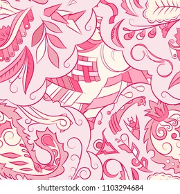 Seamless mehndi vector pattern. Hand-made ethnic illustration. Colorful doodle texture.