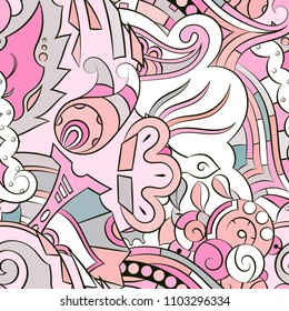 Seamless mehndi vector pattern. Hand-made ethnic illustration. Colorful doodle texture.