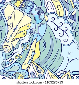 Seamless mehndi vector pattern. Hand-made ethnic illustration. Colorful doodle texture.