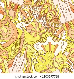 Seamless mehndi vector pattern. Hand-made ethnic illustration. Colorful doodle texture.