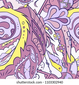 Seamless mehndi vector pattern. Hand-made ethnic illustration. Colorful doodle texture.