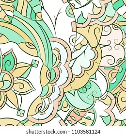 Seamless mehndi vector pattern. Hand-made ethnic illustration. Colorful doodle texture.