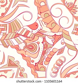 Seamless mehndi vector pattern. Hand-made ethnic illustration. Colorful doodle texture.