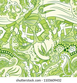 Seamless mehndi vector pattern. Hand-made ethnic illustration. Colorful doodle texture.