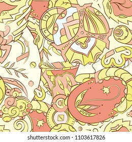 Seamless mehndi vector pattern. Hand-made ethnic illustration. Colorful doodle texture.