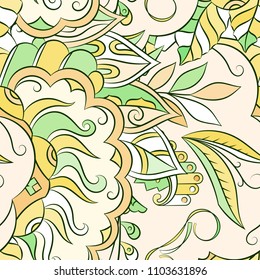 Seamless mehndi vector pattern. Hand-made ethnic illustration. Colorful doodle texture.