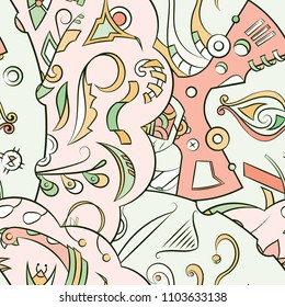 Seamless mehndi vector pattern. Hand-made ethnic illustration. Colorful doodle texture.