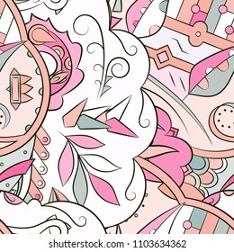 Seamless mehndi vector pattern. Hand-made ethnic illustration. Colorful doodle texture.